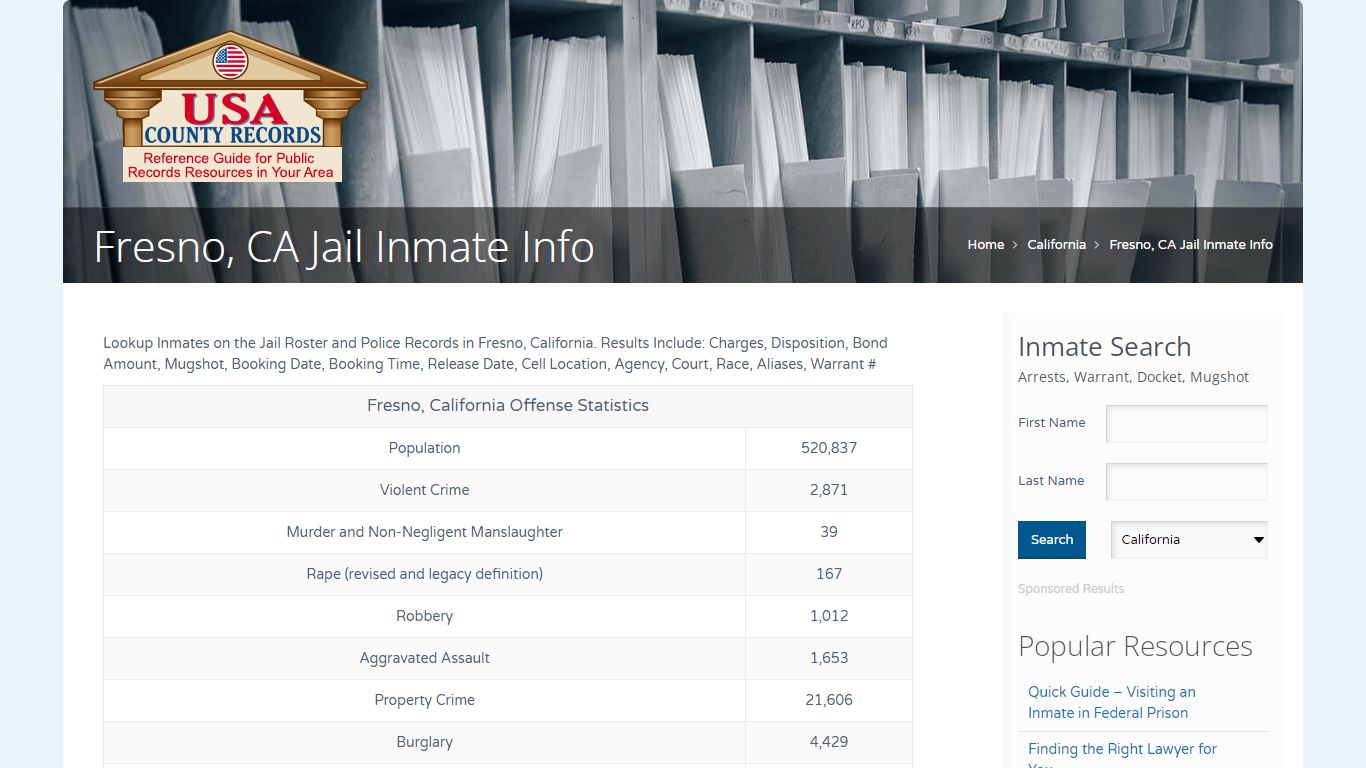 Fresno, CA Jail Inmate Info | Name Search